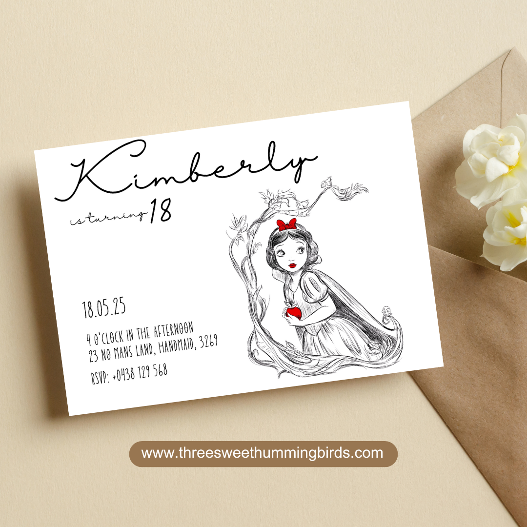Snow White Minimalist Birthday Invitation| Editable File in Canva